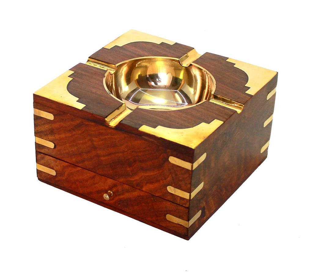 Wooden Ashtray with Cigarette Holder Box Case for Home Office Car