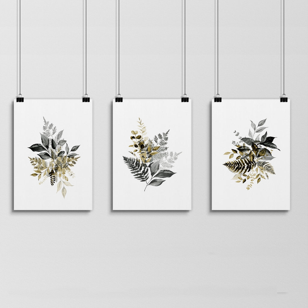 Grey paintings for bedroom | set of 3 wall art prints
