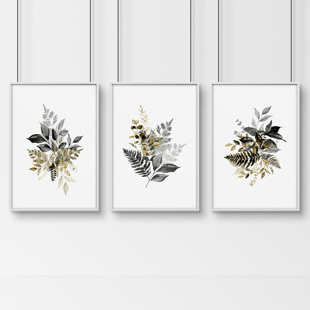 Grey paintings for bedroom | set of 3 wall art prints