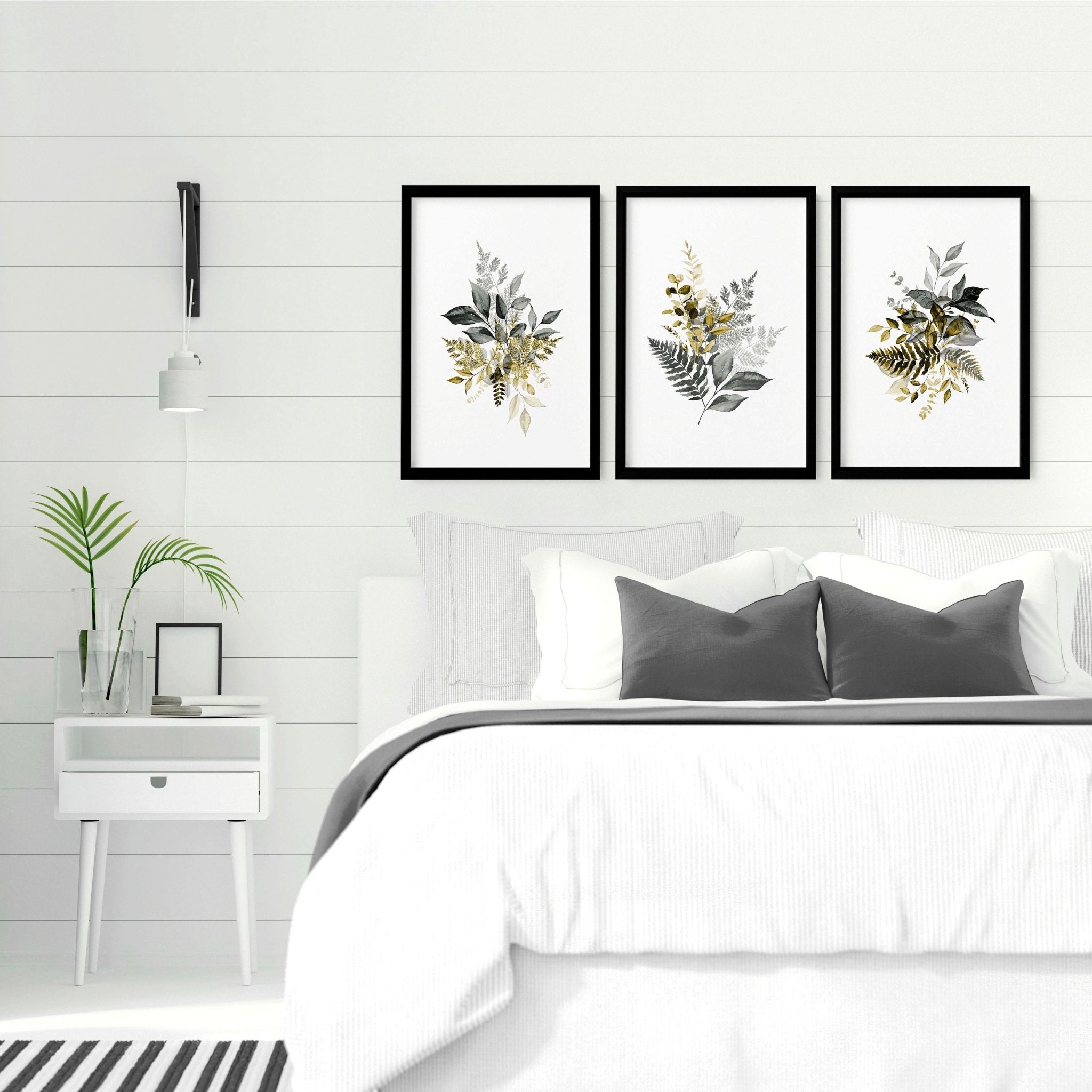 Grey paintings for bedroom | set of 3 wall art prints