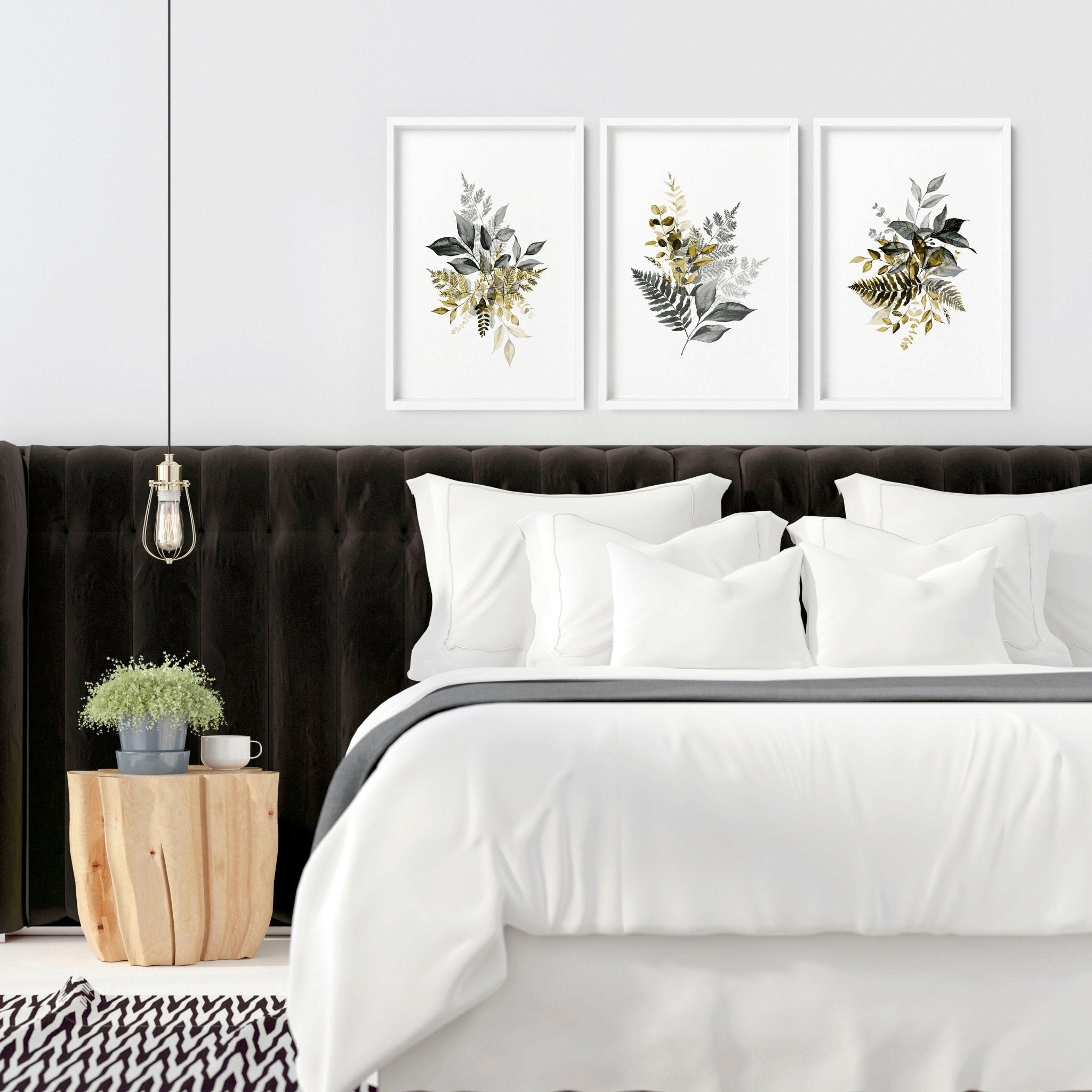 Grey paintings for bedroom | set of 3 wall art prints