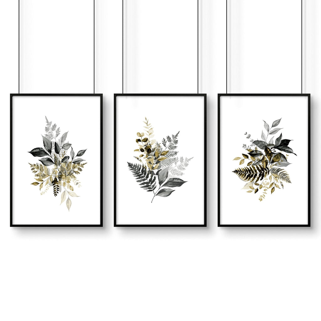 Grey paintings for bedroom | set of 3 wall art prints