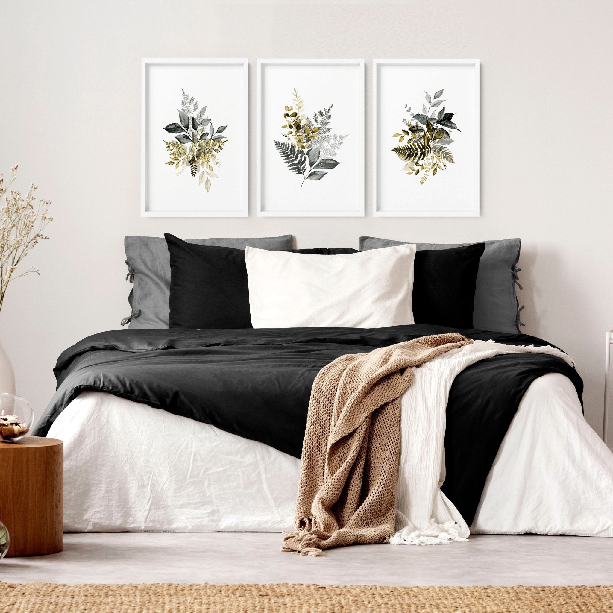 Grey paintings for bedroom | set of 3 wall art prints