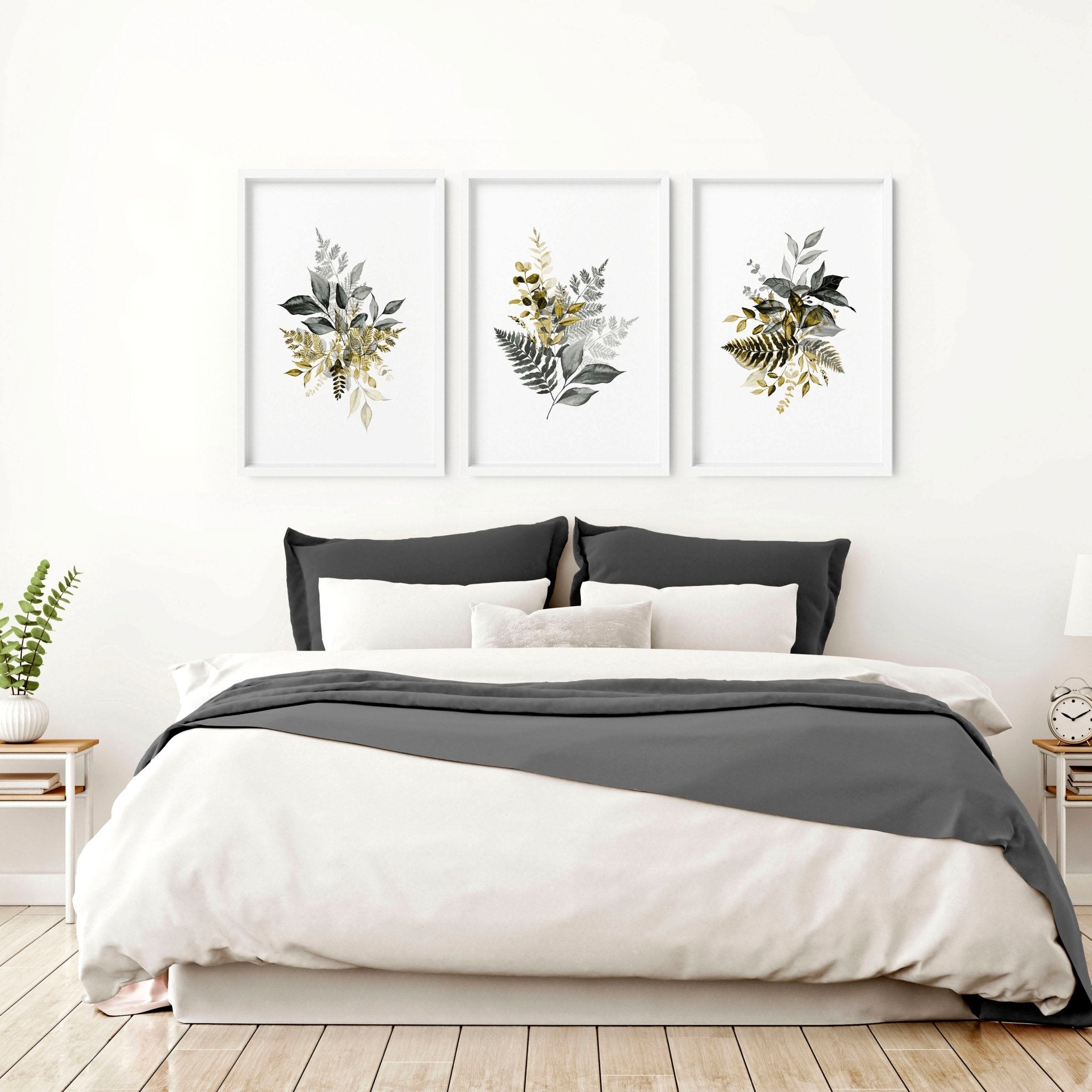 Grey paintings for bedroom | set of 3 wall art prints