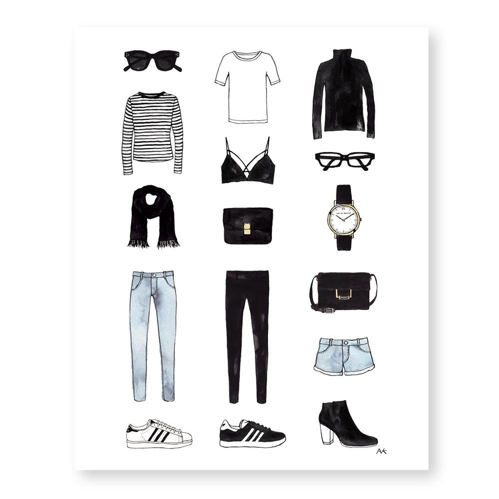 Minimalist Fashion Items Blue Denim Art Print