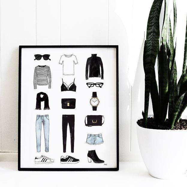 Minimalist Fashion Items Blue Denim Art Print