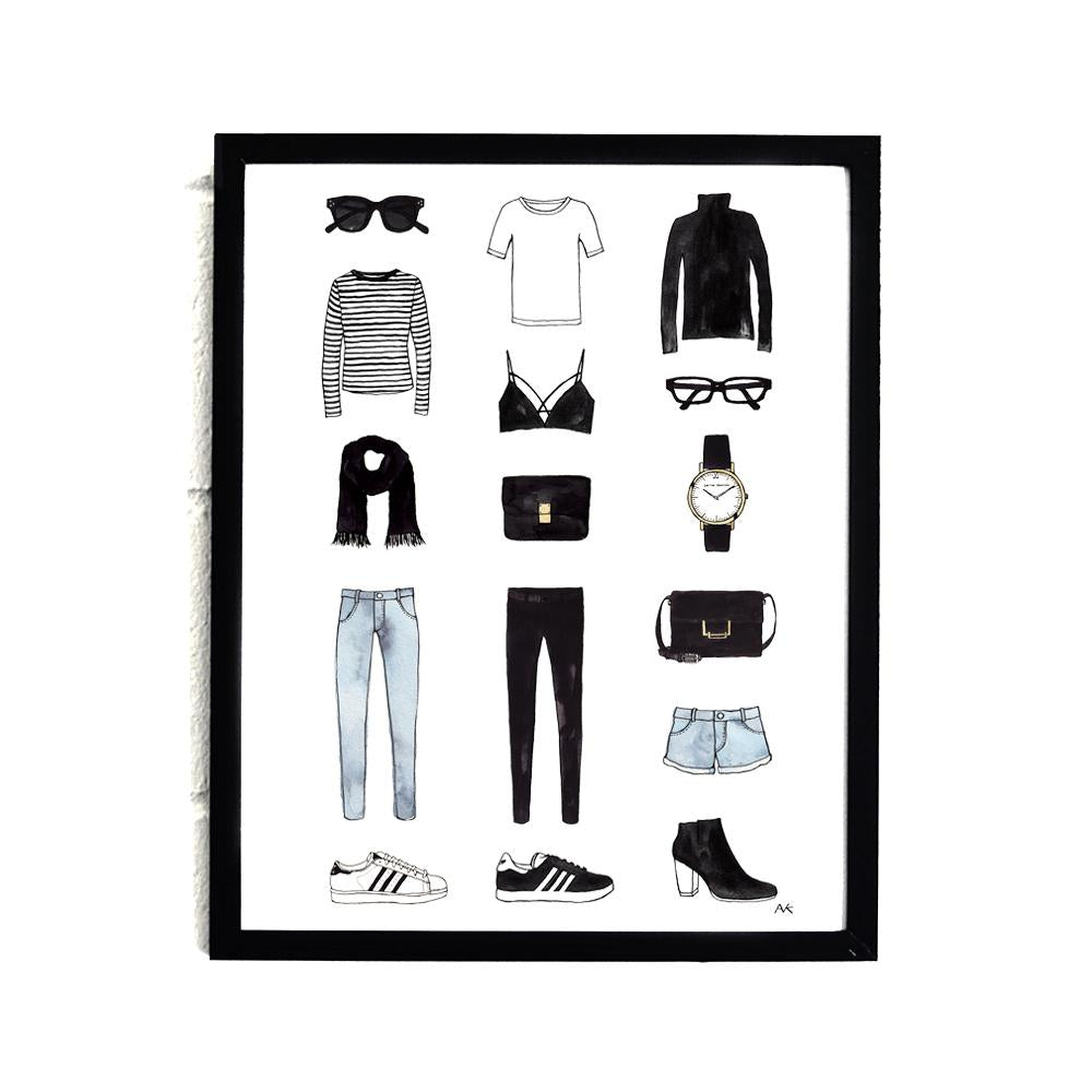 Minimalist Fashion Items Blue Denim Art Print