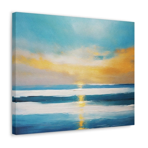 Canvas Wall Art Decor - Blue Ocean Golden Sunset Print
