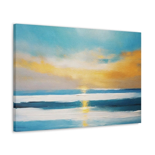 Canvas Wall Art Decor - Blue Ocean Golden Sunset Print