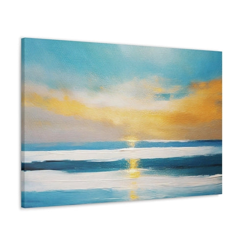 Canvas Wall Art Decor - Blue Ocean Golden Sunset Print
