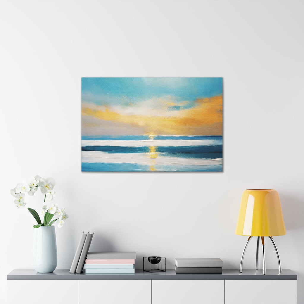 Canvas Wall Art Decor - Blue Ocean Golden Sunset Print