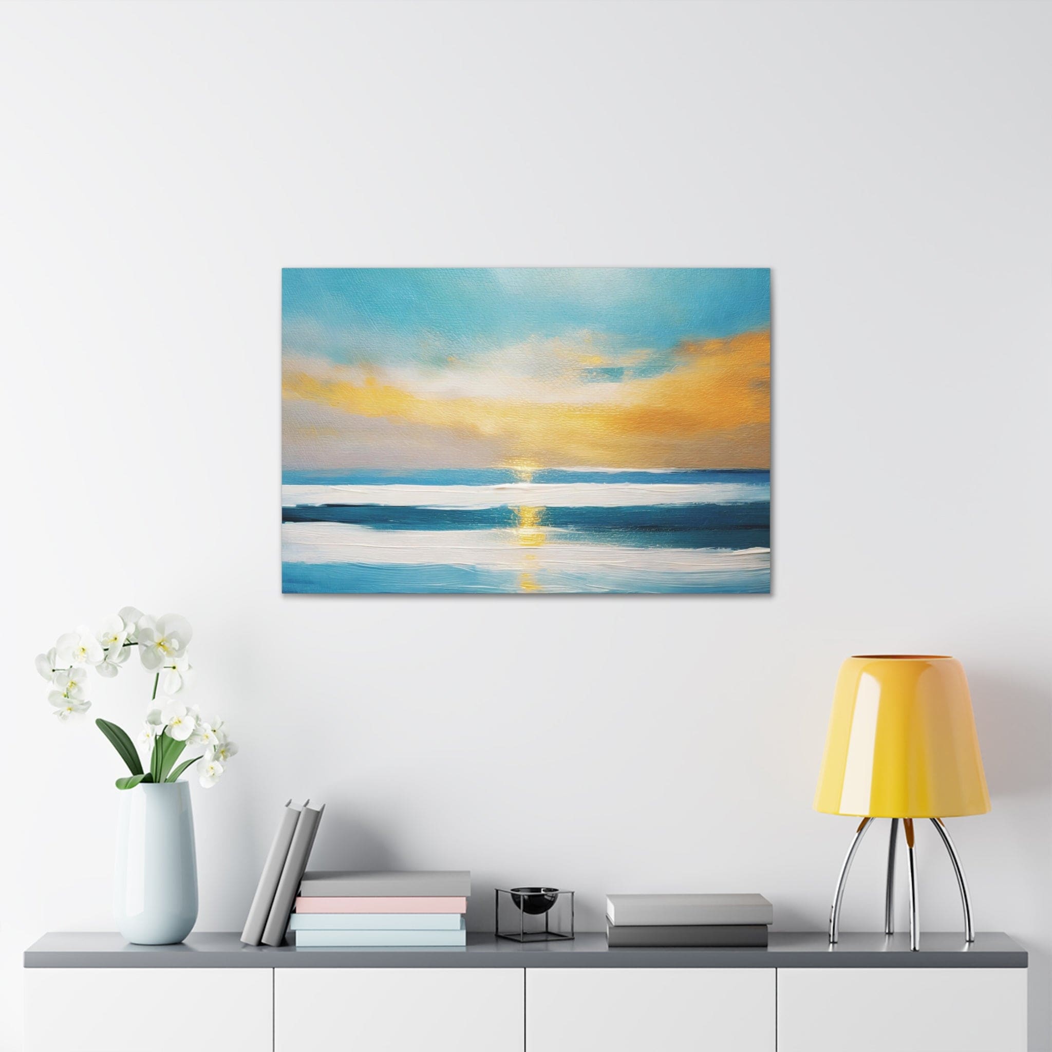 Canvas Wall Art Decor - Blue Ocean Golden Sunset Print
