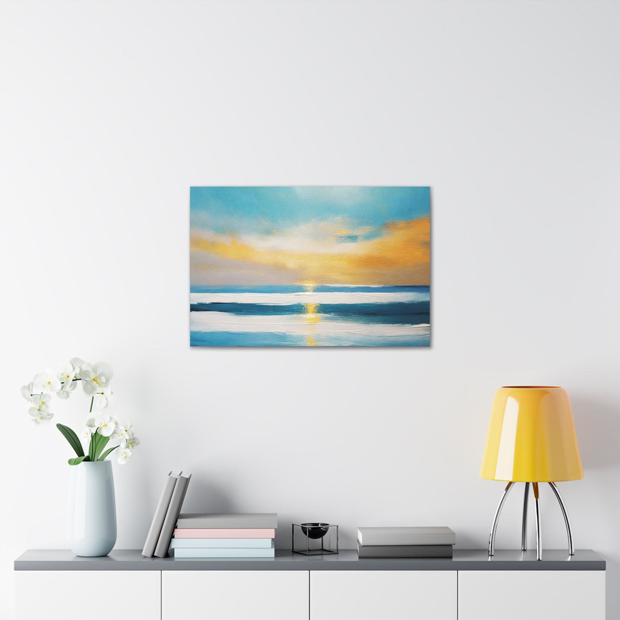 Canvas Wall Art Decor - Blue Ocean Golden Sunset Print
