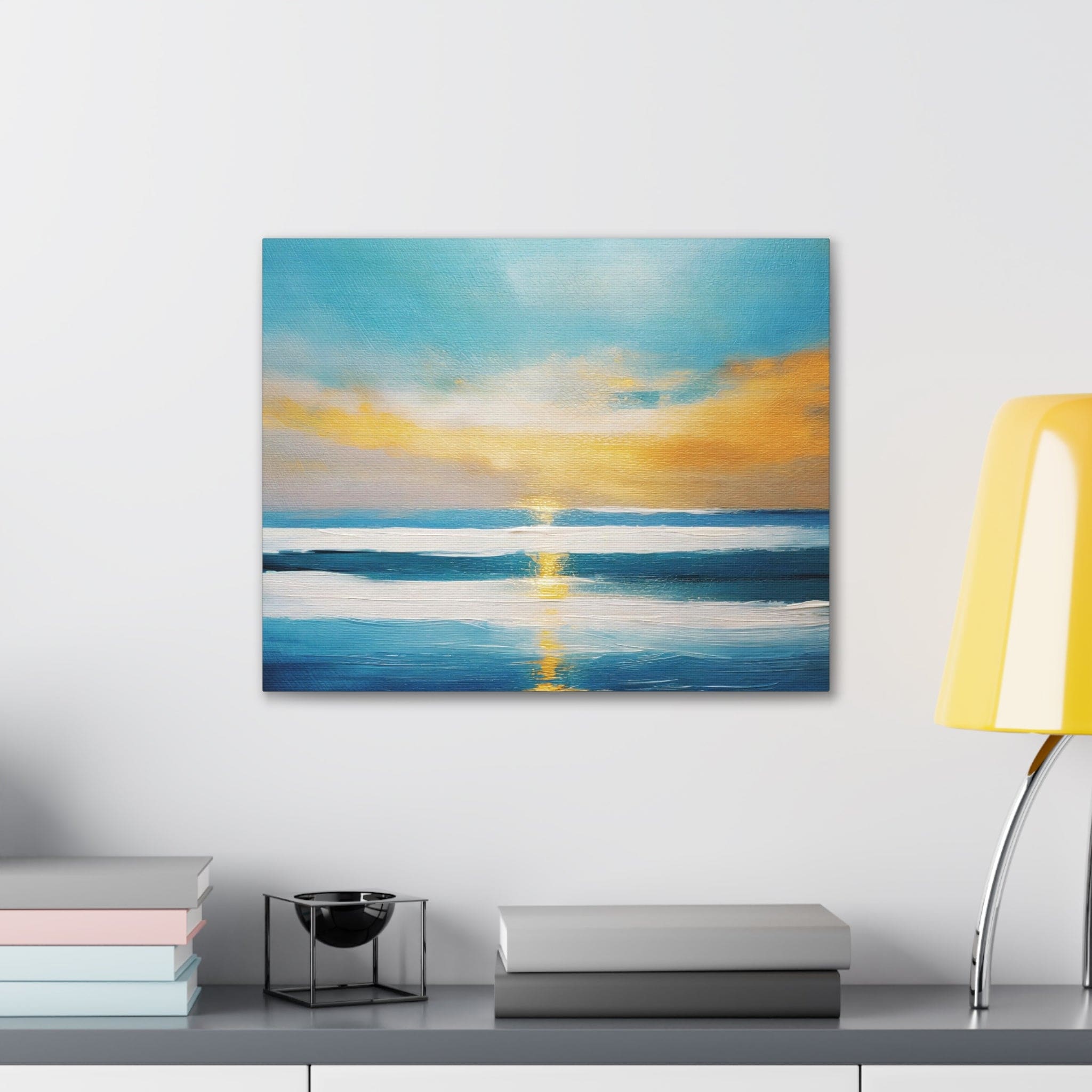 Canvas Wall Art Decor - Blue Ocean Golden Sunset Print