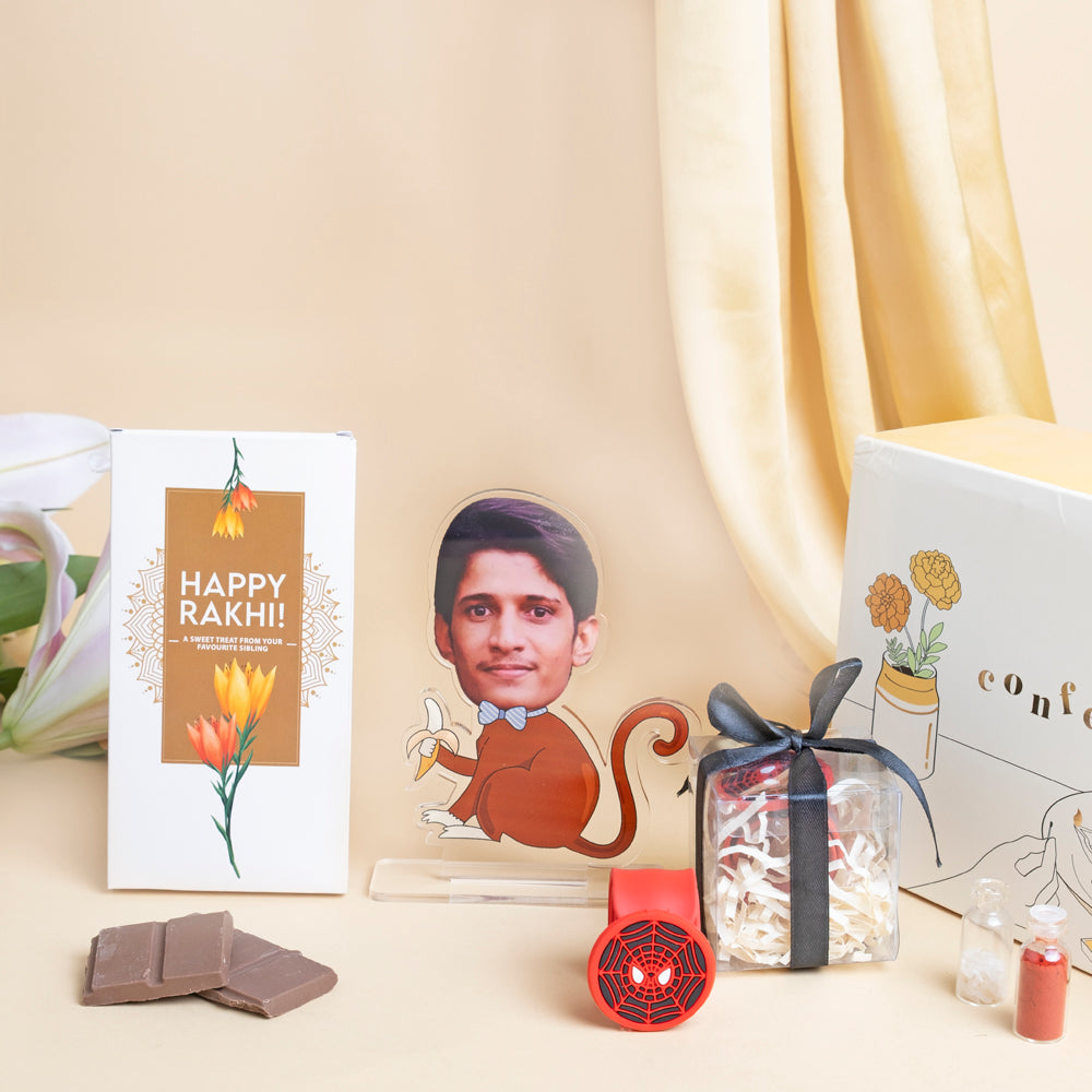 Kids rakhi Hamper - Personalized Cartoon Caricature, Chocolate &