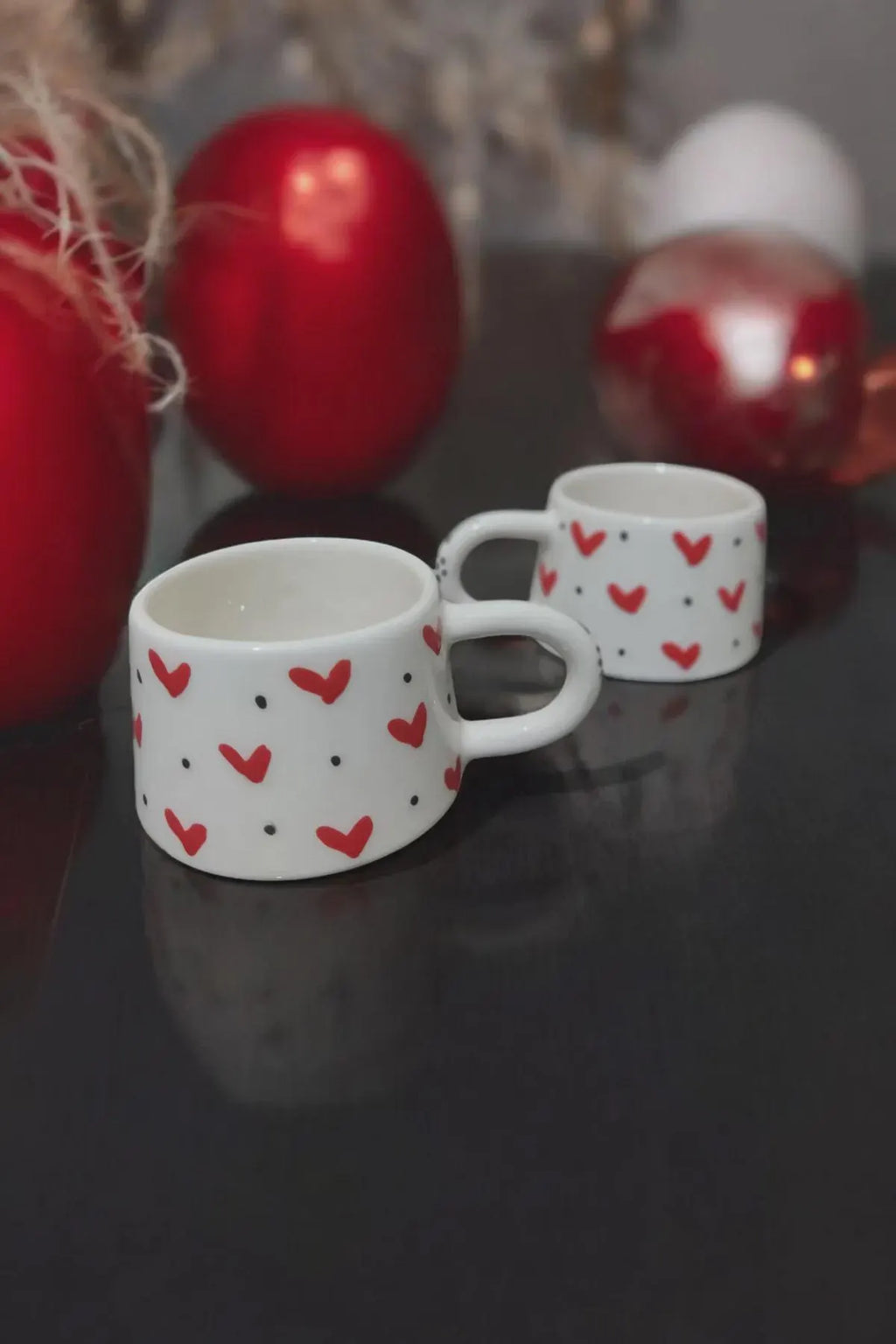 Handmade Ceramic Heart Mug Set for Love and Connection