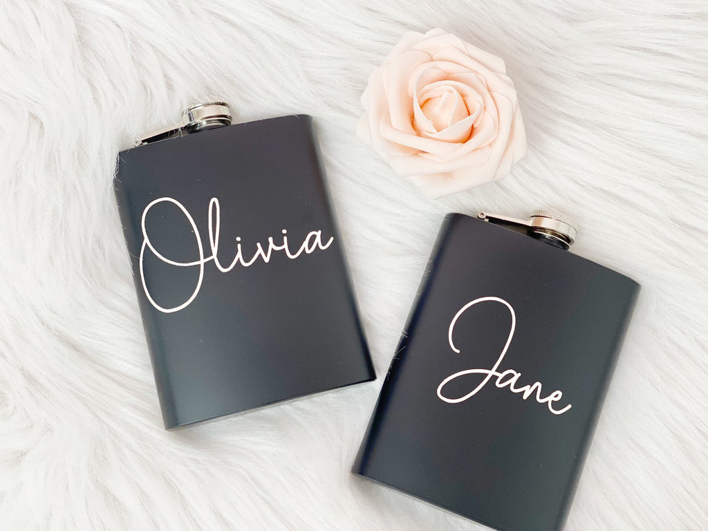 Bridesmaid flasks- personalized flask- bachelorette party gift ideas