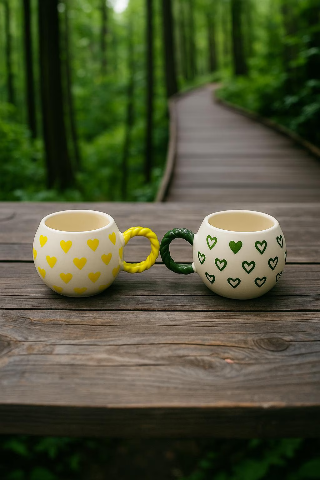 Handmade Ceramic Mugs with Mini Heart Embossed Design Set of 2