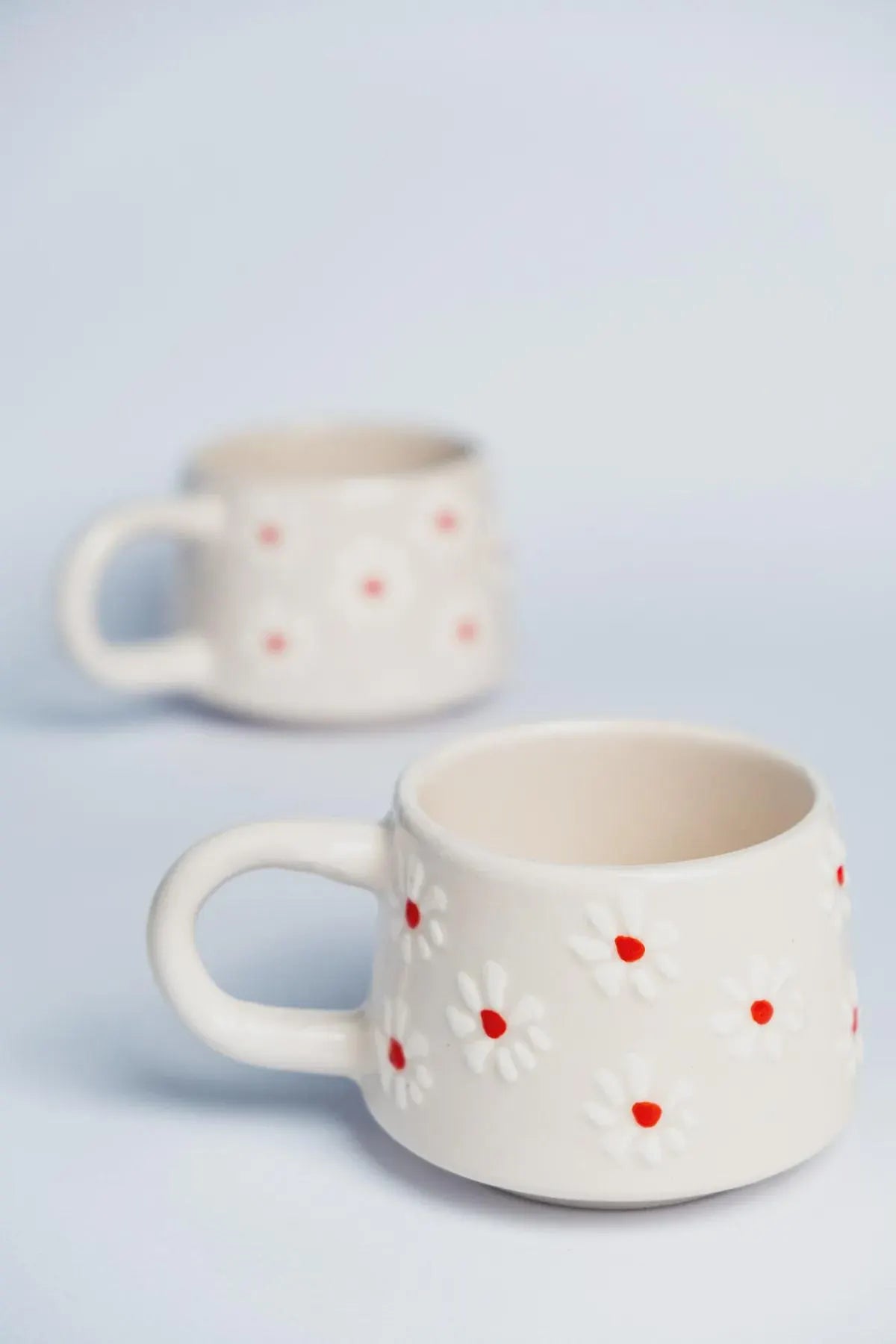Unique Handmade White Daisy Mug Set for Floral Kitchen Decor