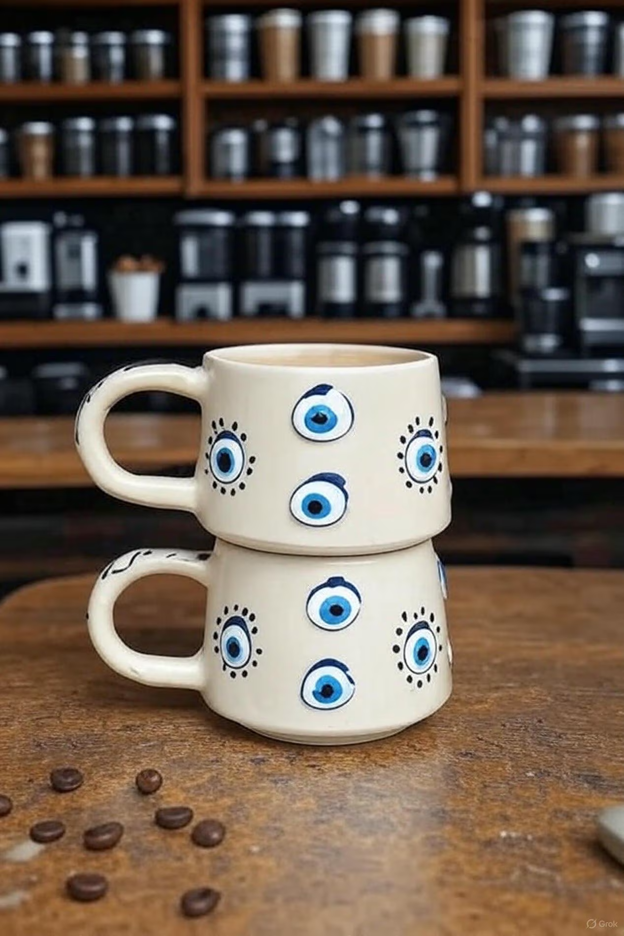 Handmade Ceramic Evil Eye Mug Set for Protection and Style