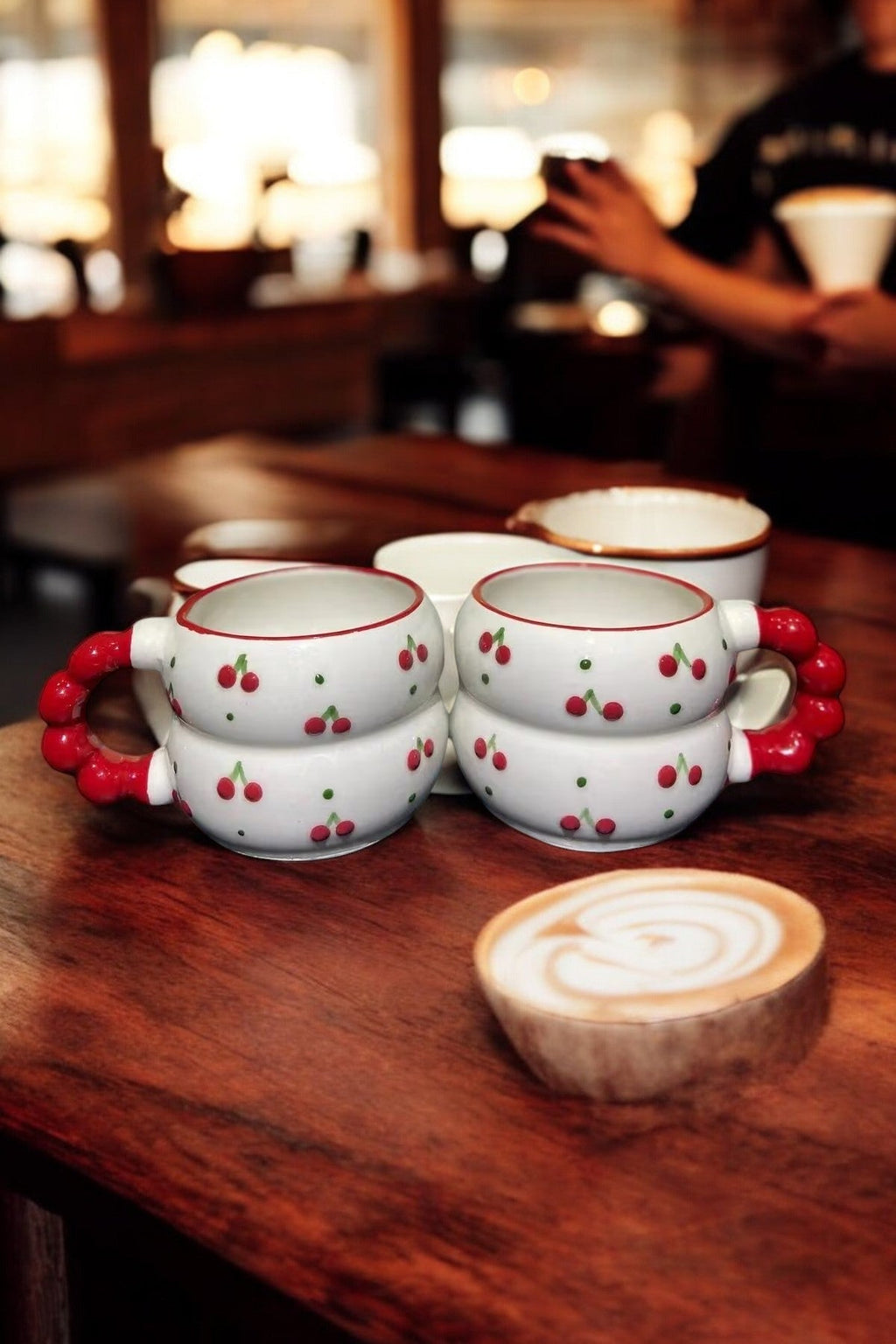 Ceramic Cherry Mugs Set of 2 Capacity for Fruit Themed Drinkware