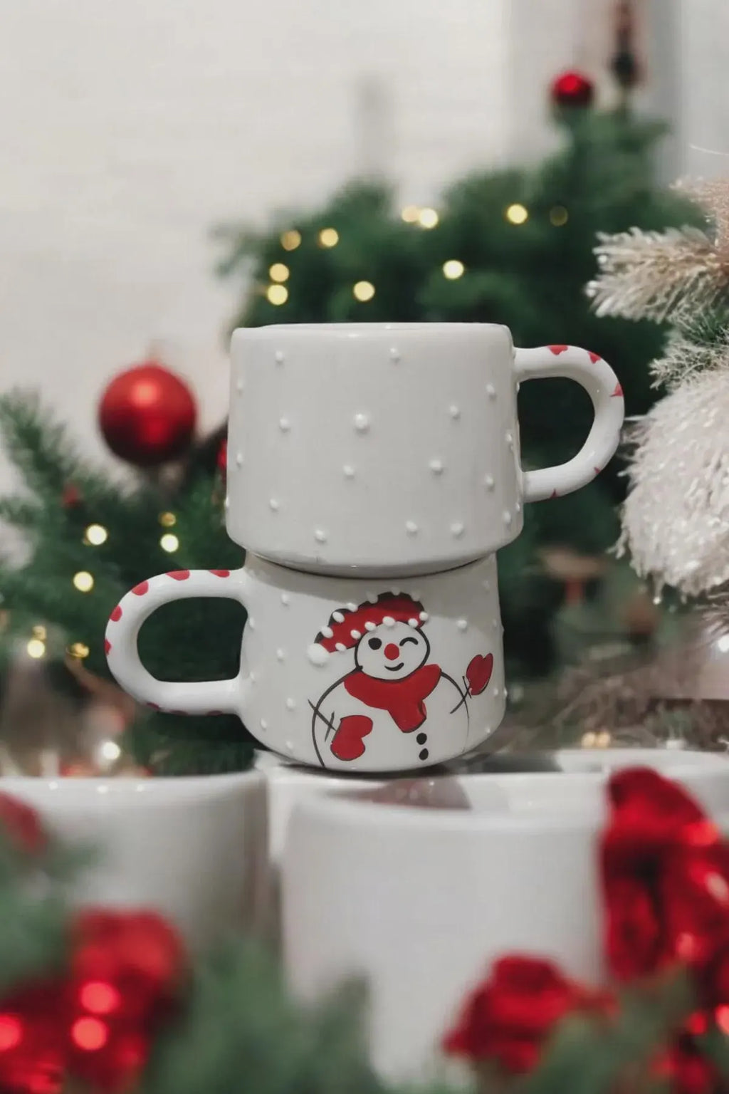 Handmade Christmas Mug Set with Holiday Motifs for Festive Season