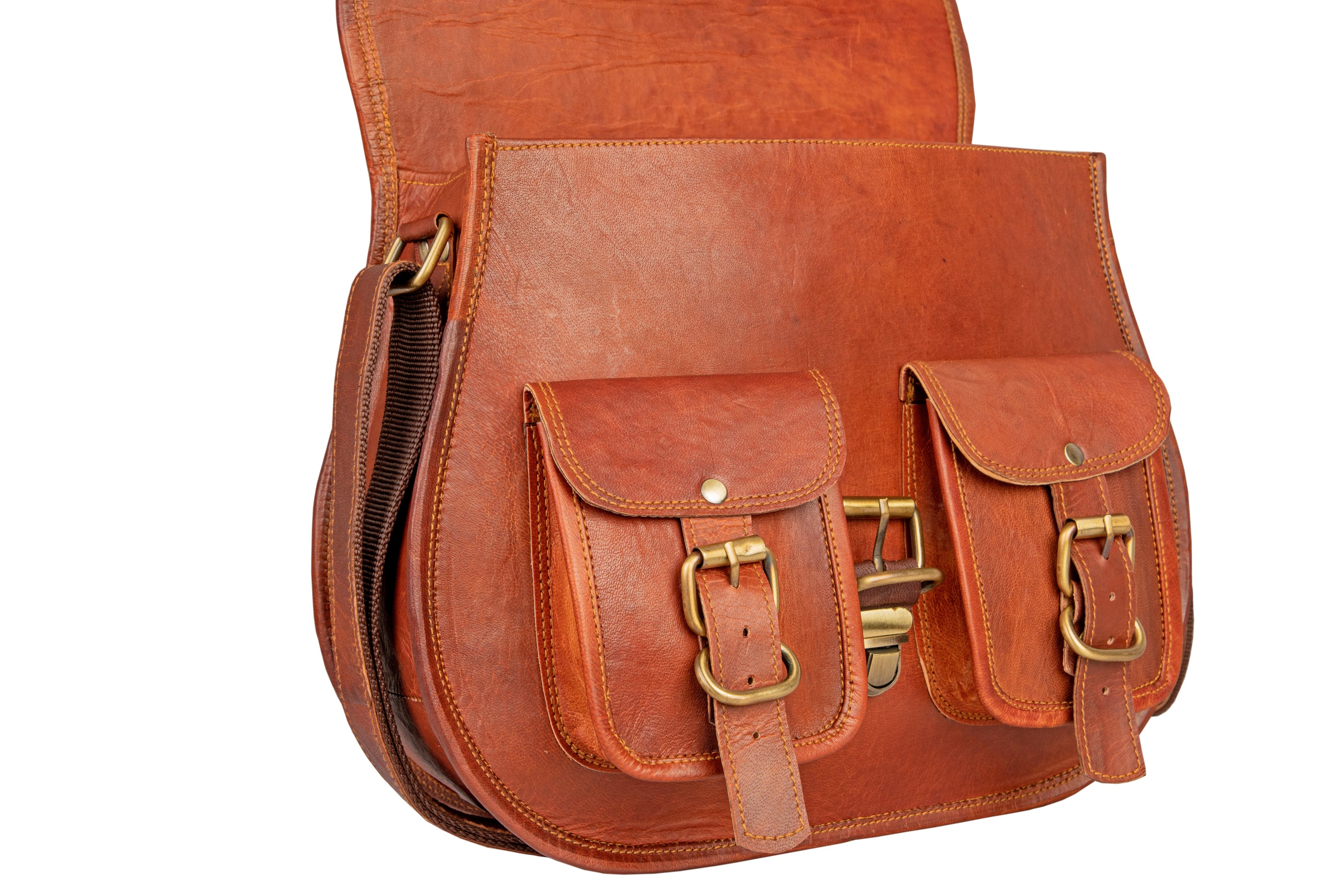 Handmade Leather Gypsy Bag With Two Pockets.