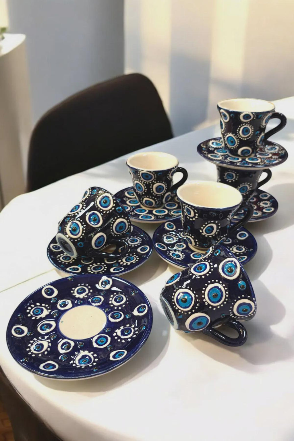 Handmade Evil Eye Coffee Cup Set for Turkish Coffee Rituals