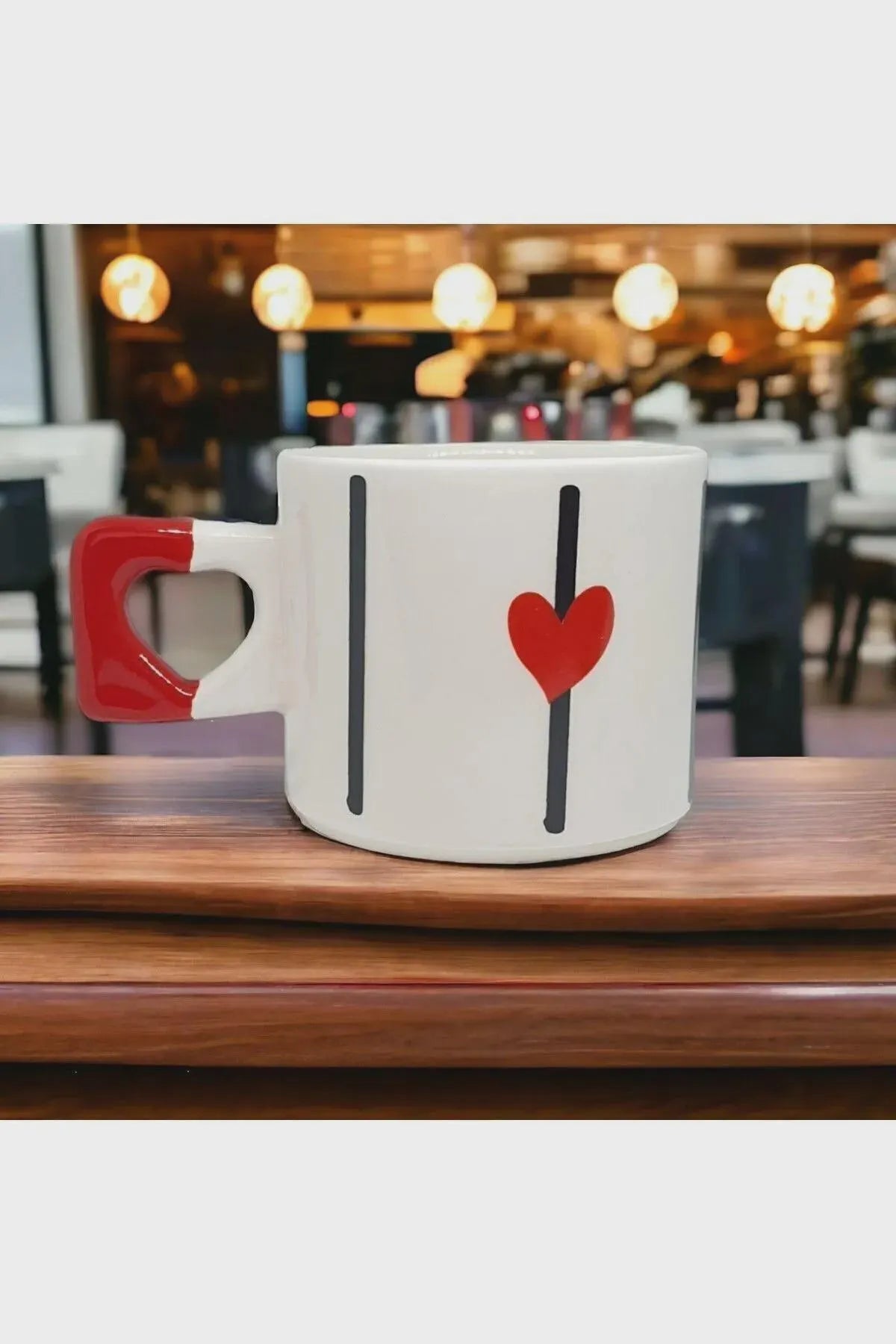 Ceramic Heart Mugs Set with Red Heart Design for Elegant Gifts