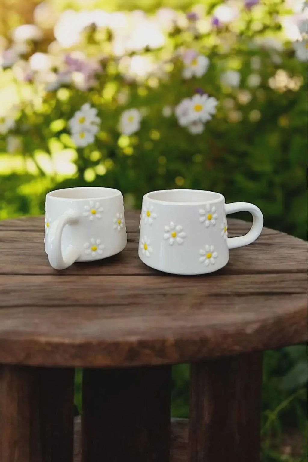 Handmade Ceramic Mug Set with Yellow Daisy Design for Coffee and Tea