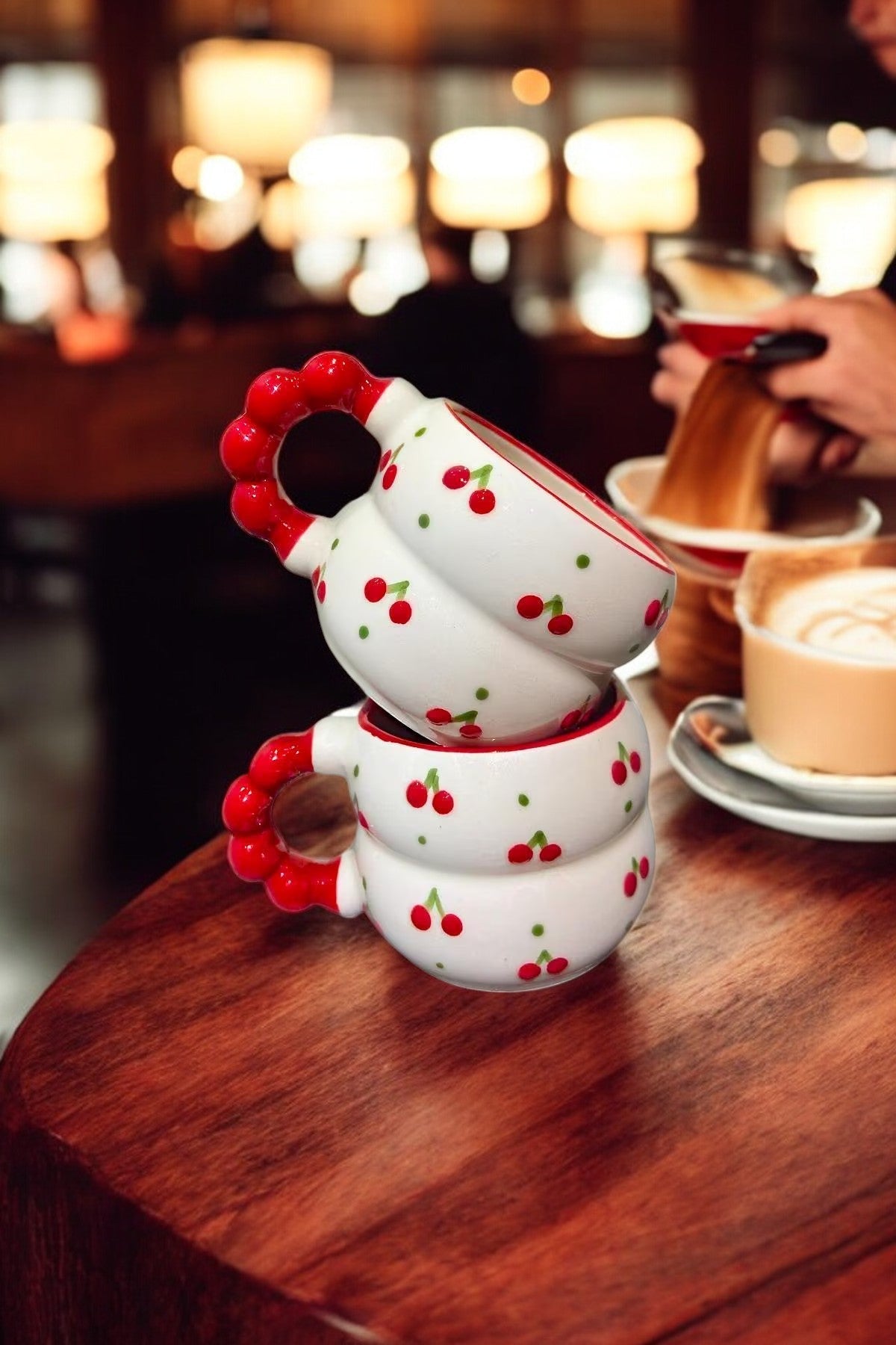 Ceramic Cherry Mugs Set of 2 Capacity for Fruit Themed Drinkware