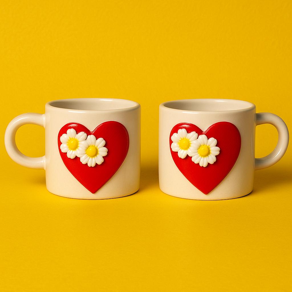 Floral Heart Mugs Set of 2 for Romantic Coffee and Tea Enjoyment