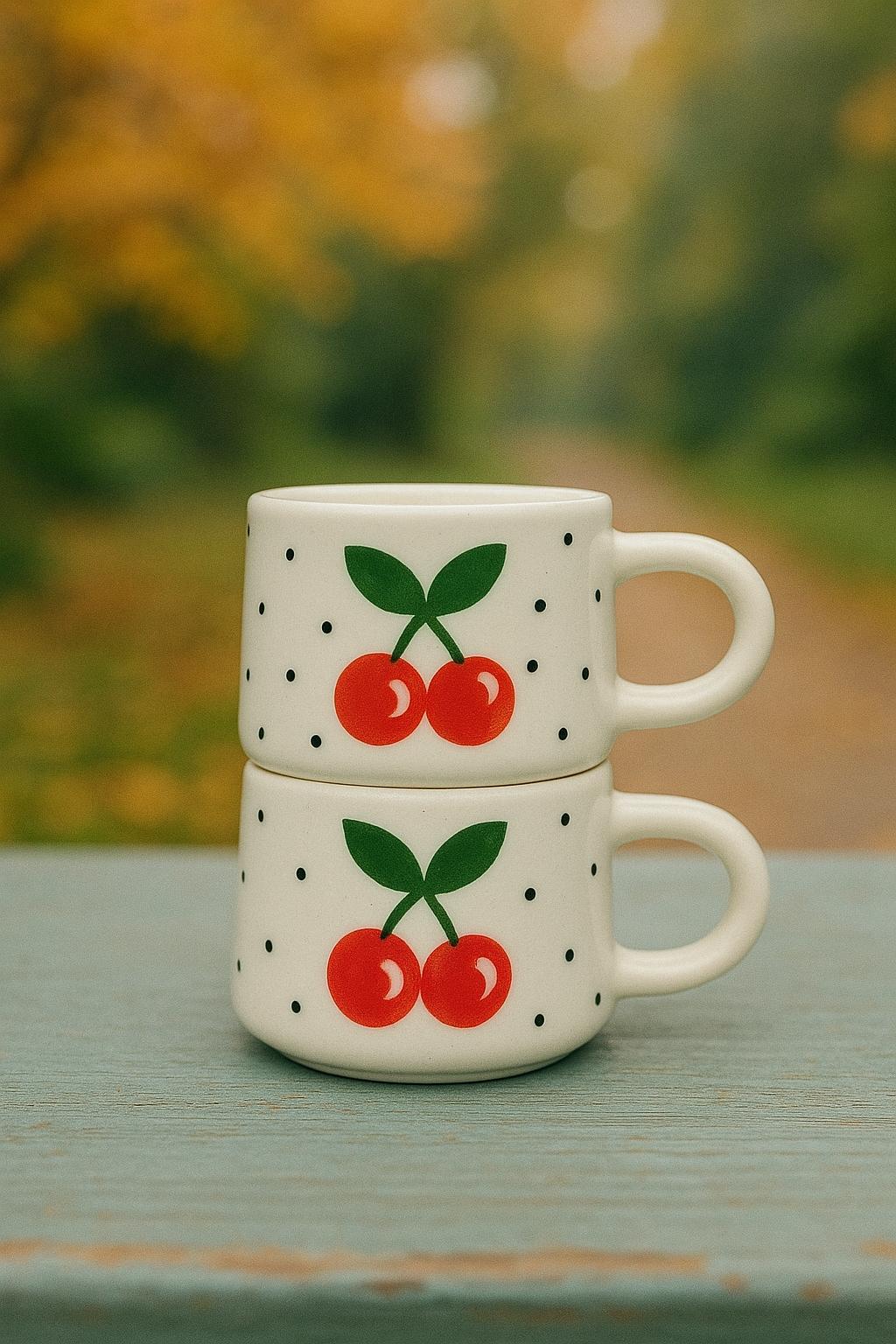 Set of 2 Handmade Cherry Mugs with Cherry Design for Your Kitchen