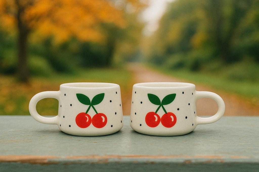 Set of 2 Handmade Cherry Mugs with Cherry Design for Your Kitchen