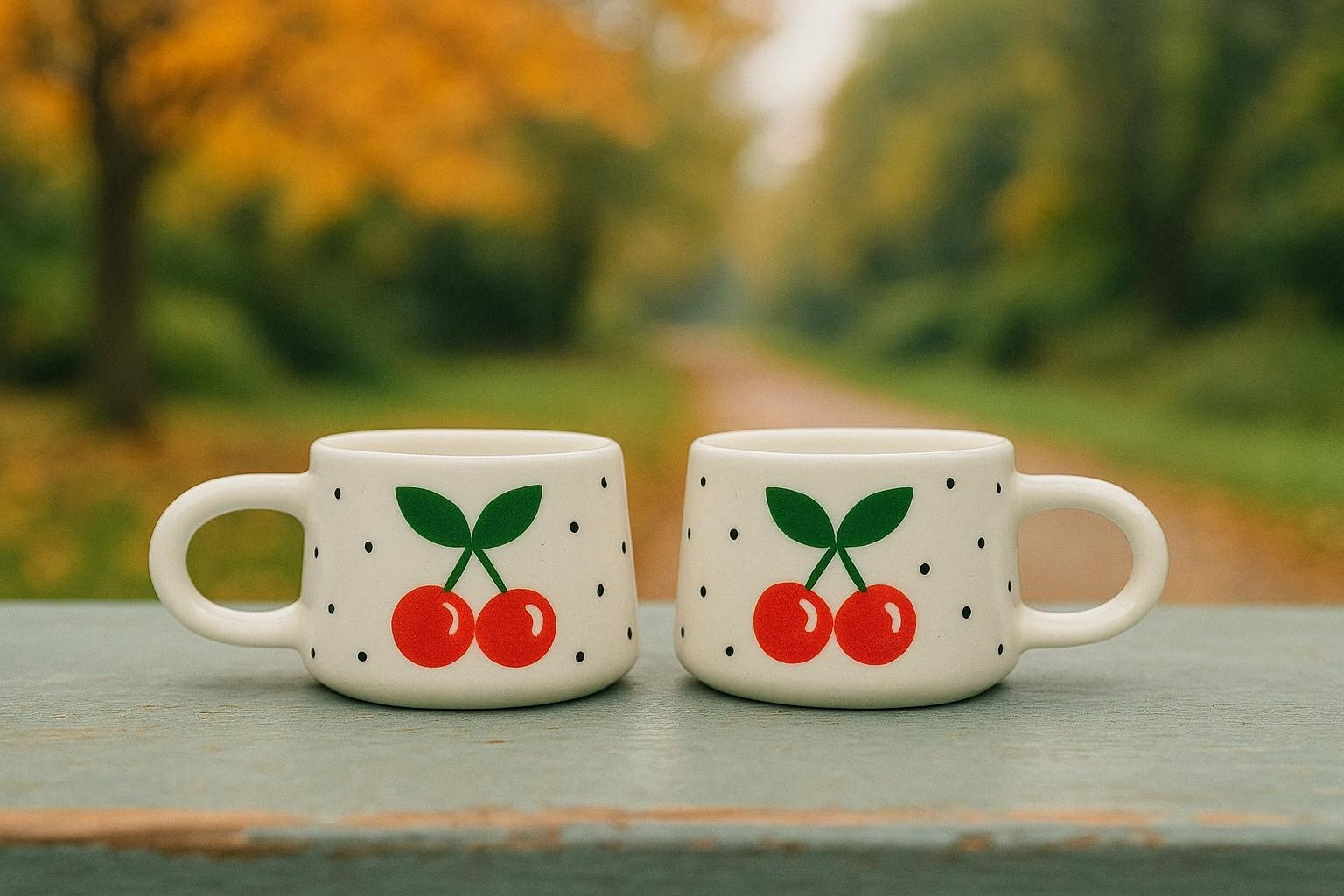 Set of 2 Handmade Cherry Mugs with Cherry Design for Your Kitchen