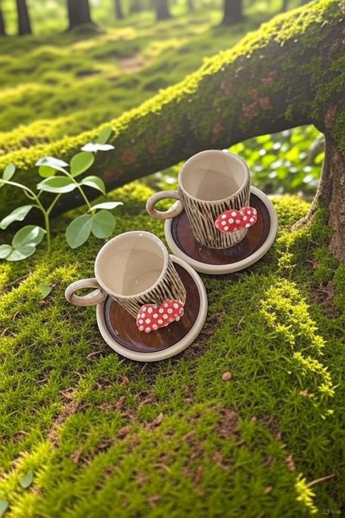 Mushroom Cup Set with Log Texture for Espresso and Herbal Teas