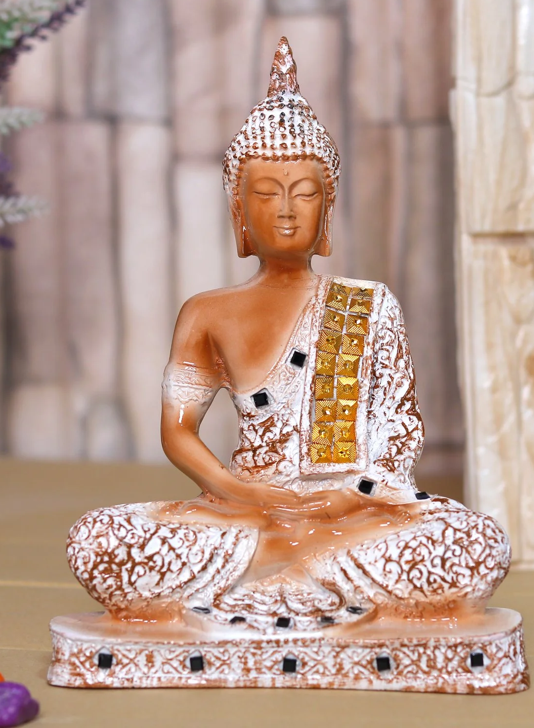 Meditation Buddha Statue Brown & White For Showpiece