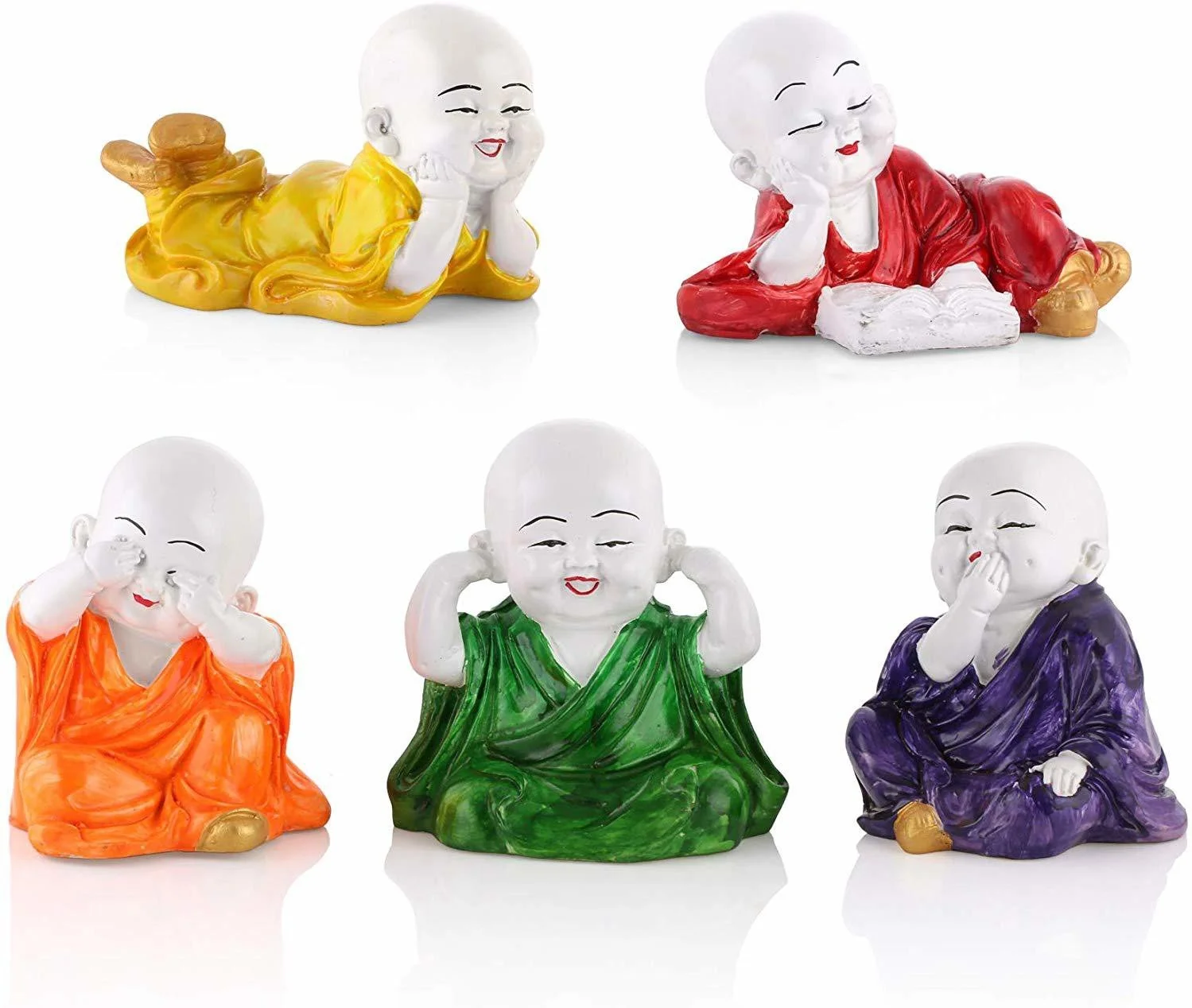 Baby Monk Statue For Showpeice 5 Pcs ( Multicolour )