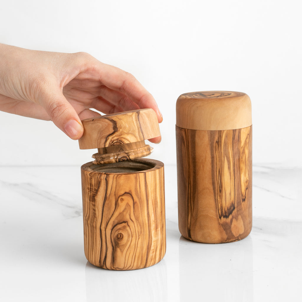 Handcrafted Olive Wood Spice Box with Thread for Rustic Kitchen Charm