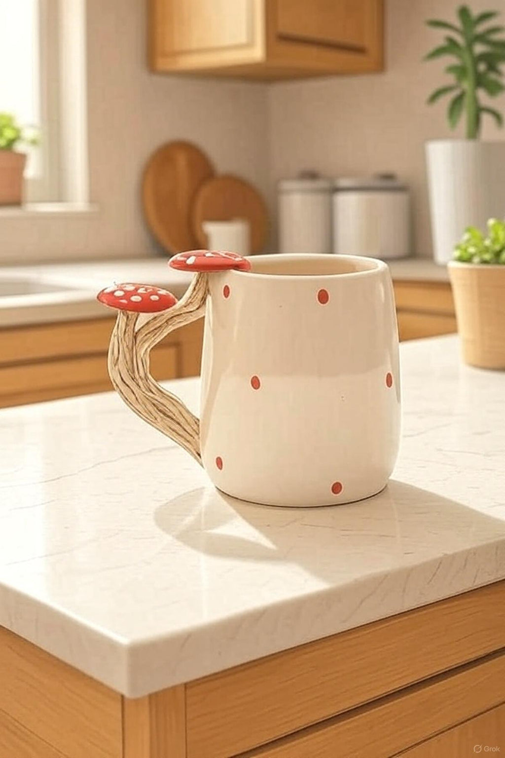 Ceramic Mug with Mushroom Handle 400ml Rustic Forest-Inspired Design