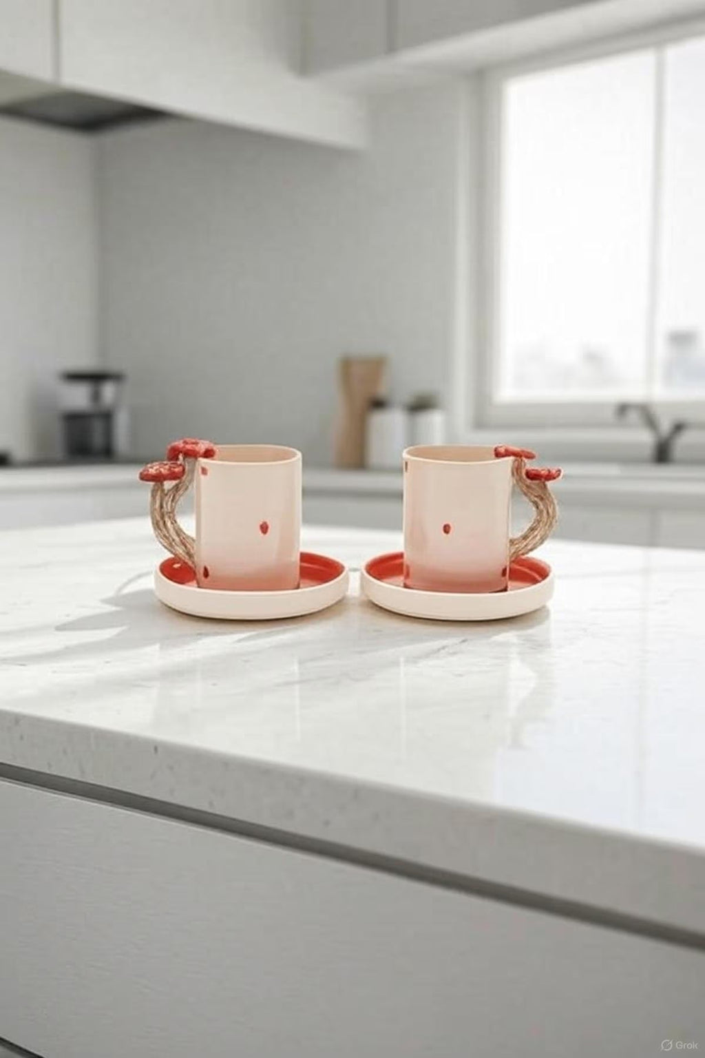 Ceramic Coffee Cup Set with Mushroom Handles for Cozy Mornings