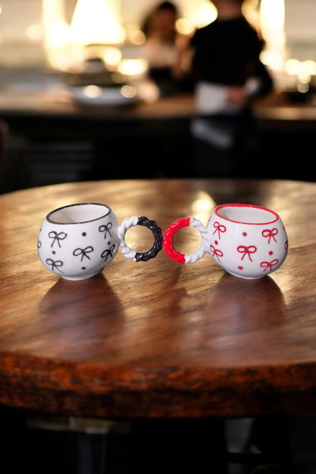 Set of 2 Ceramic Mugs 145ml for Turkish Coffee with Knit Texture