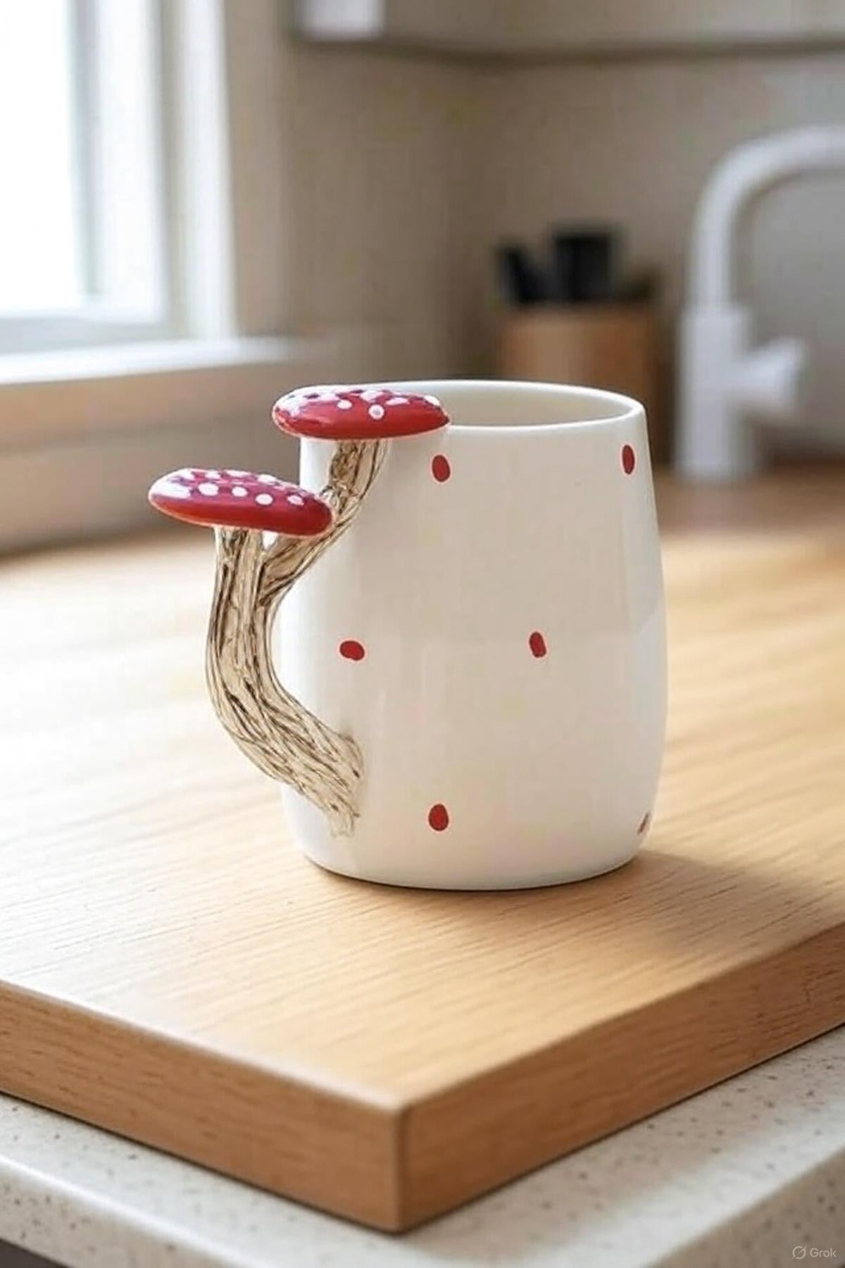 Ceramic Mug with Mushroom Handle 400ml Rustic Forest-Inspired Design