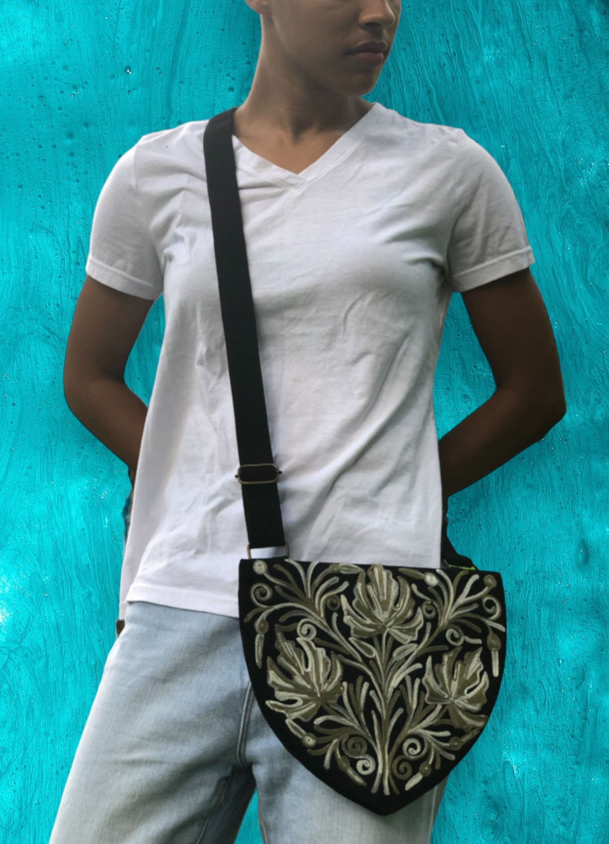 Handmade Suede Embroidered Heart Shaped Bag