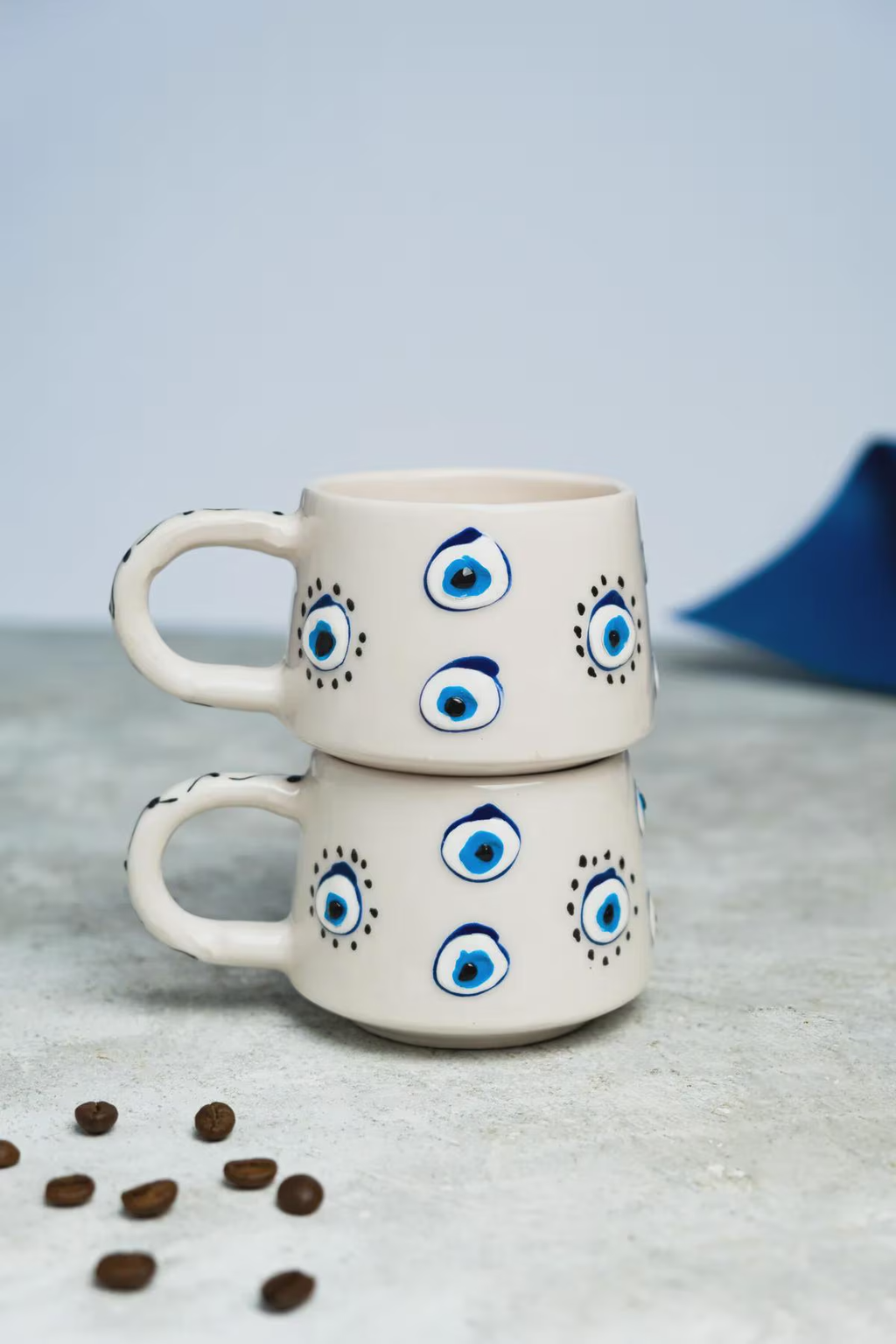 Handmade Ceramic Evil Eye Mug Set for Protection and Style