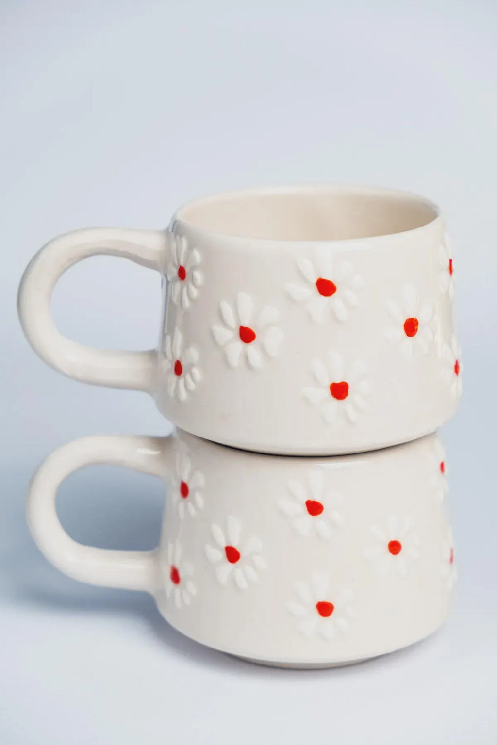 Unique Handmade White Daisy Mug Set for Floral Kitchen Decor