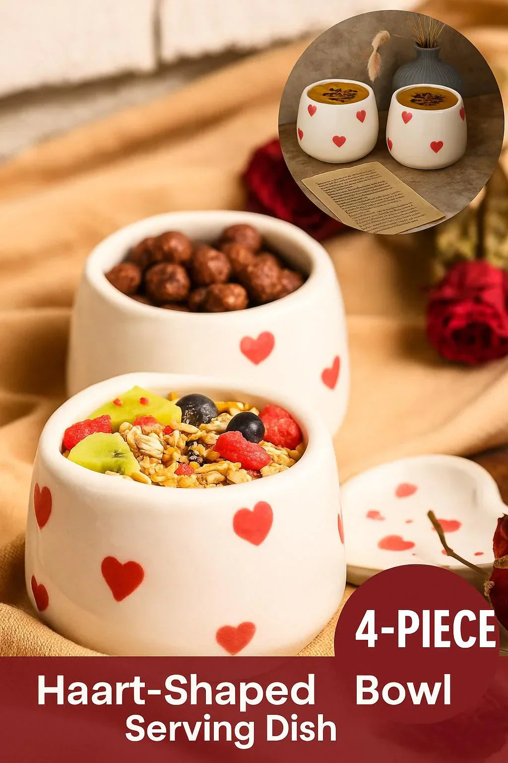 Ceramic Heart Bowl Set for Kitchen Decor and Romantic Table Settings