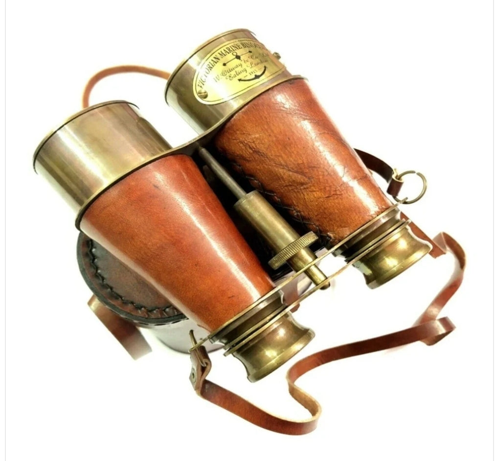 Brass Binoculars Antique Finish Vintage Gift Telescope Leather