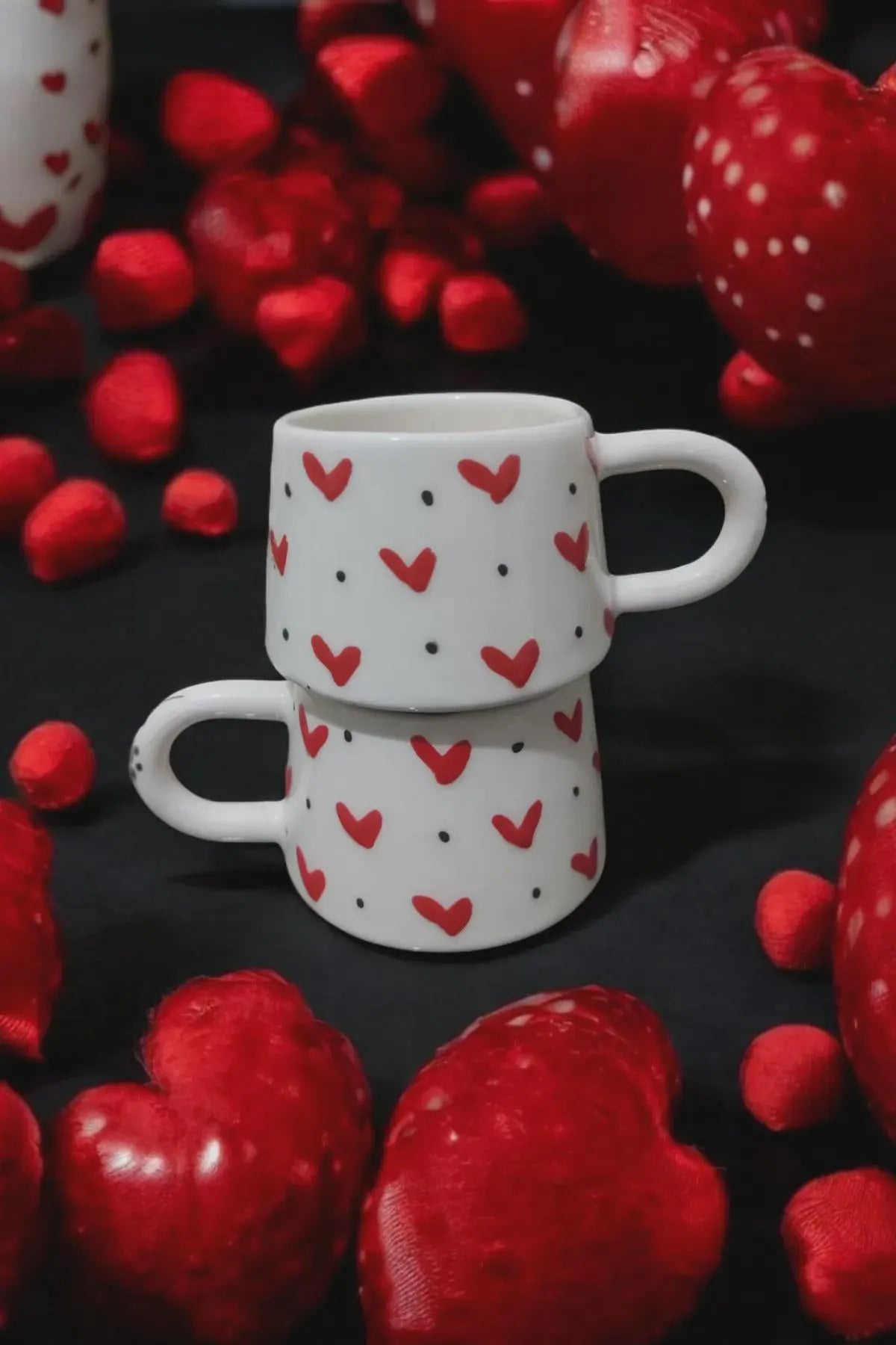 Handmade Ceramic Heart Mug Set for Love and Connection