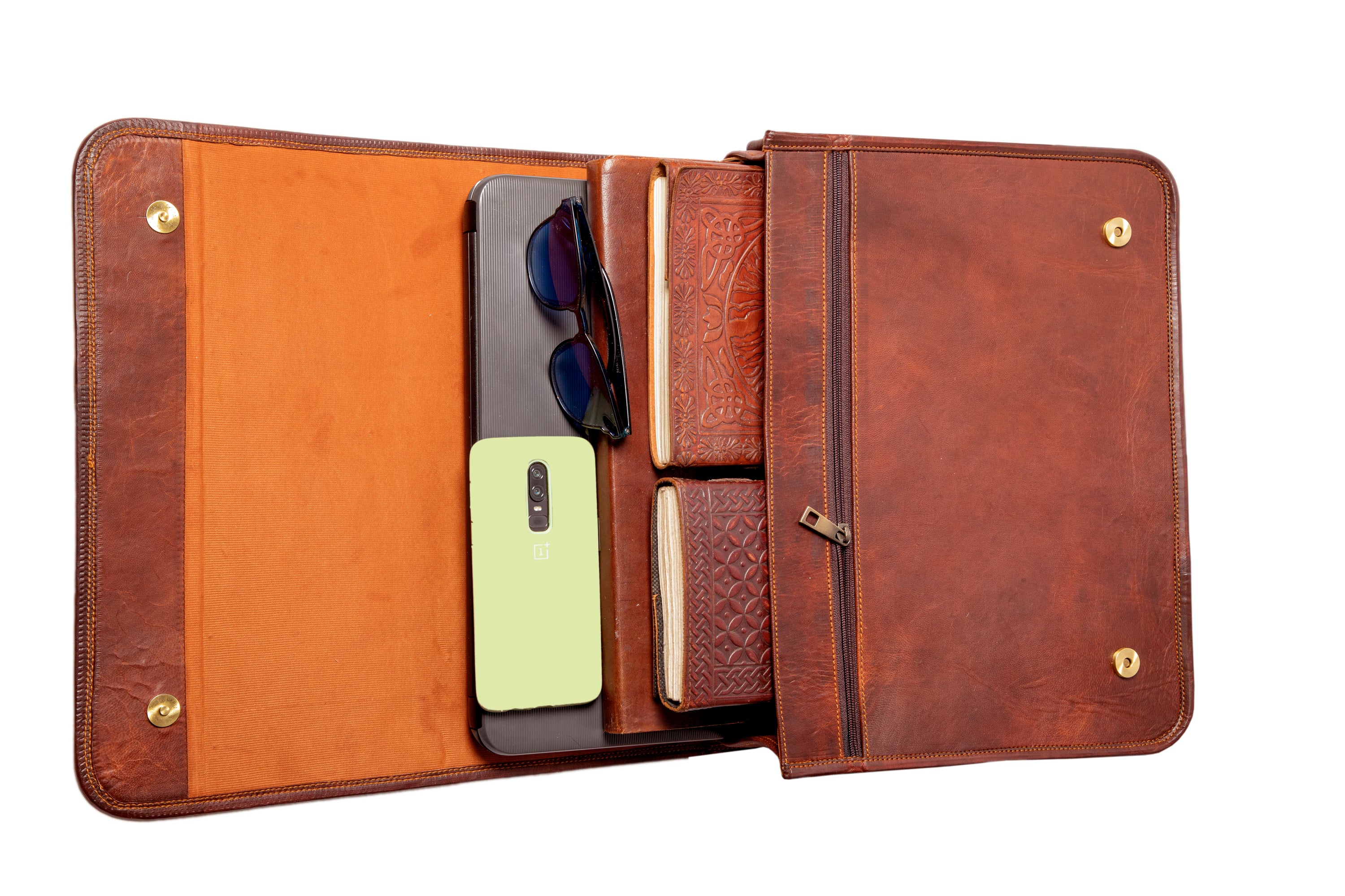 Handmade Brown Leather Crossbody Bag With Full Flap.